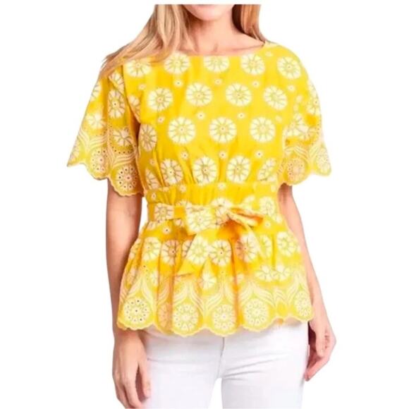 Tory Burch Embroidered Eyelet Top in Sunlight Yellow Size 4 NWOT - Picture 1 of 14